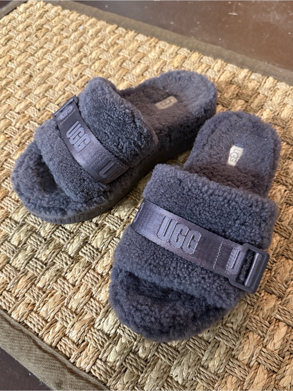 UGG Charcoal Shearling Slide Sandals
